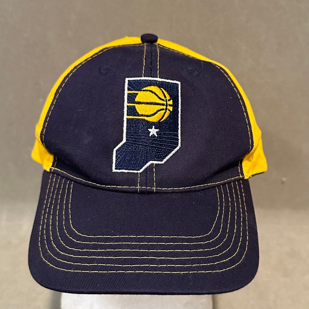 Indiana‎ Pacers NBA Hat Main Gate Navy Yellow Lucas Oil Adjustable Strapback Cap